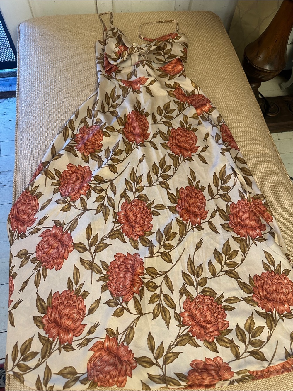 💜#55 BNWOT PETAL & PUP Floral Bow-front MIDI Dress in Cream and rust